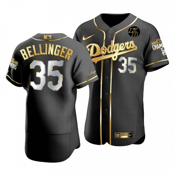 Men's Los Angeles Dodgers #35 Cody Bellinger Black Golden MLB 2020 World Series Champions Sttiched Jersey